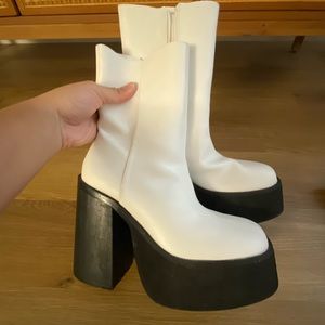 white and black super platform boots